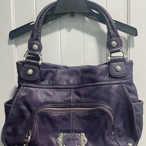 B. Makowsky Purple Shoulder Bag with Silver Accents